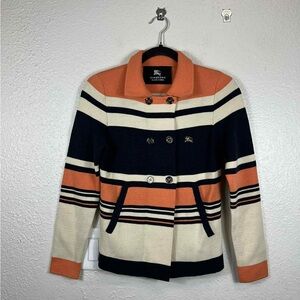 Women's Striped Orange and Navy Pea Coat